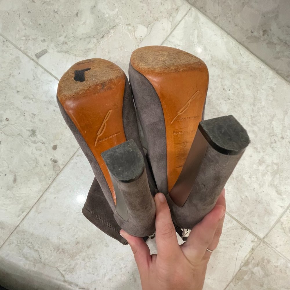 BRIAN ATWOOD {7} Booties Grey Metal Suede(?) Rear Zipper - Picture 10 of 14